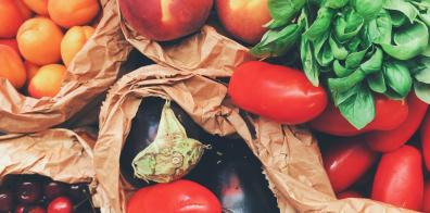 Fruit and veg in brown bags