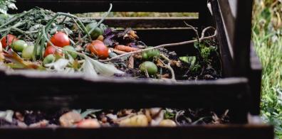 Wooden compost crate containing vegetable waste